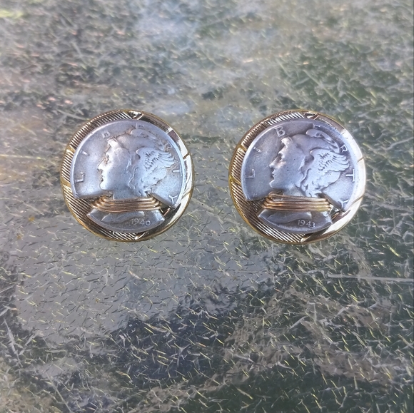 Homemade Earrings Made w/ Mercury Dimes dtd 1940&1943 - Picture 1 of 4